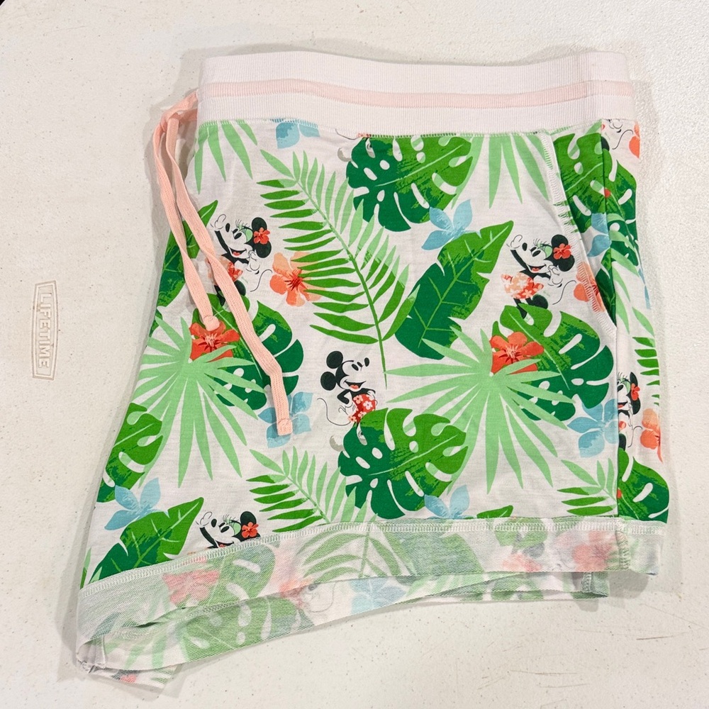 Disney Minnie and Mickey Mouse Tropical Green and White Shorts